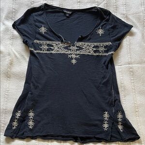 Lucky Brand Navy Tee with Cream Embroidery